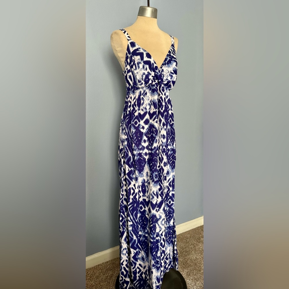 Faded Glory Blue Tribal Print Maxi Dress